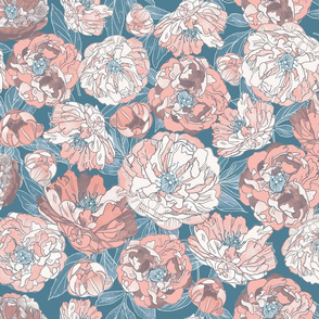 Peach & Teal Peonies