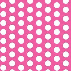 White polkadots on mid pink - small