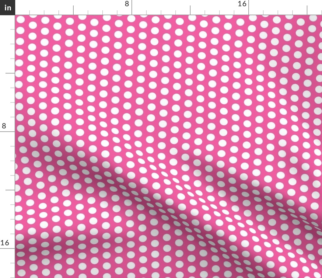 White polkadots on mid pink - small