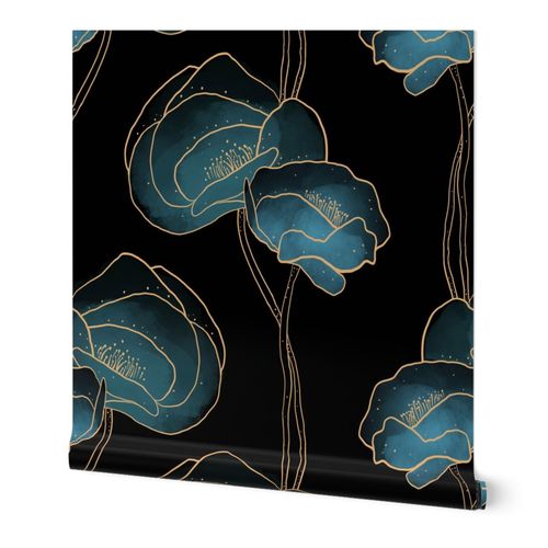 Dramatic Deco Poppies (Large Scale) Wallpaper | Spoonflower