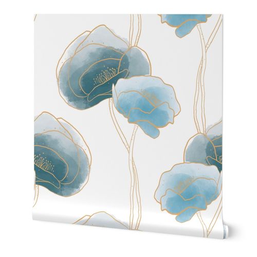 Delicate Deco Poppies Wallpaper | Spoonflower