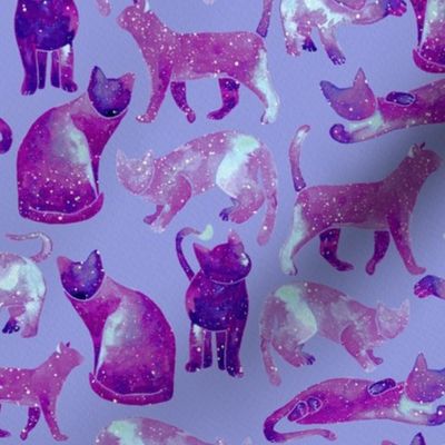 Watercolor Cats - Pink Galaxy Pattern