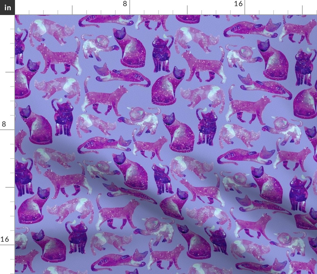 Watercolor Cats - Pink Galaxy Pattern