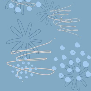 Blue line flowers and scribbles