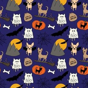 Halloween chihuahuas on navy (mini)