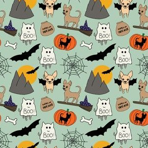 Halloween chihuahuas on pale blue (mini)