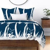 PANEL A Palm Mural Silhouette White on Navy
