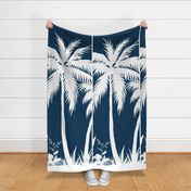 PANEL A Palm Mural Silhouette White on Navy