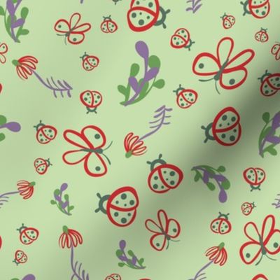 ladybugs, butterflies, and flowers by rysunki_malunki