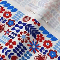 Scandinavian Flowers - Small Scale Patriotic Red White and Blue