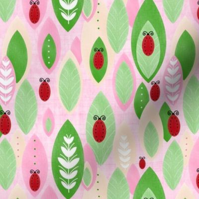 Floating Ladybugs - Medium Scale Pink Texture