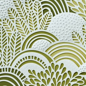 Paper Garden Faux Texture Sage Green- Olive Green- Hand Made Paper Cut - Home Decor- Spring- Jumbo Botanical Wallpaper- Large Scale