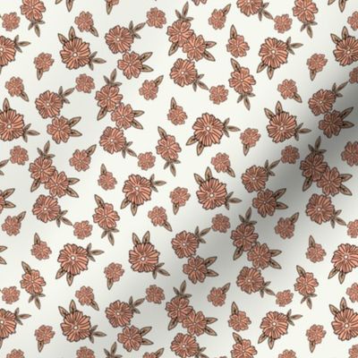 SMALL Peach floral fabric - boho retro girls flowers