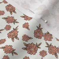 SMALL Peach floral fabric - boho retro girls flowers