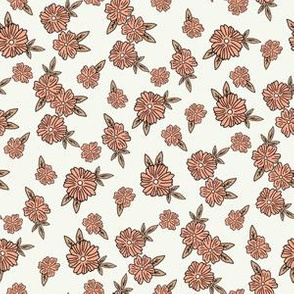 SMALL Peach floral fabric - boho retro girls flowers
