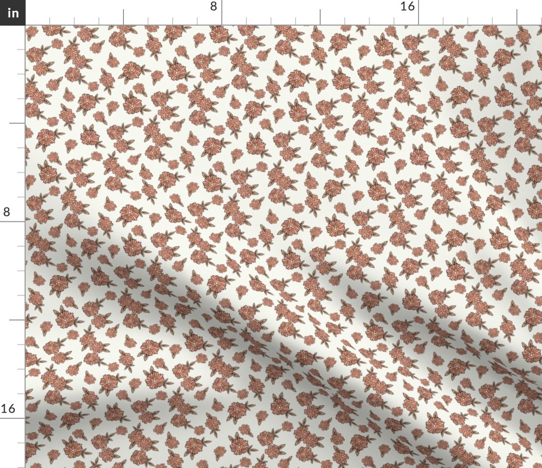 SMALL Peach floral fabric - boho retro girls flowers