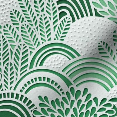 Paper Garden Faux Texture Jade Green- Kelp Green- Hand Made Paper Cut - Home Decor- Spring- Jumbo Botanical Wallpaper- Large Scale