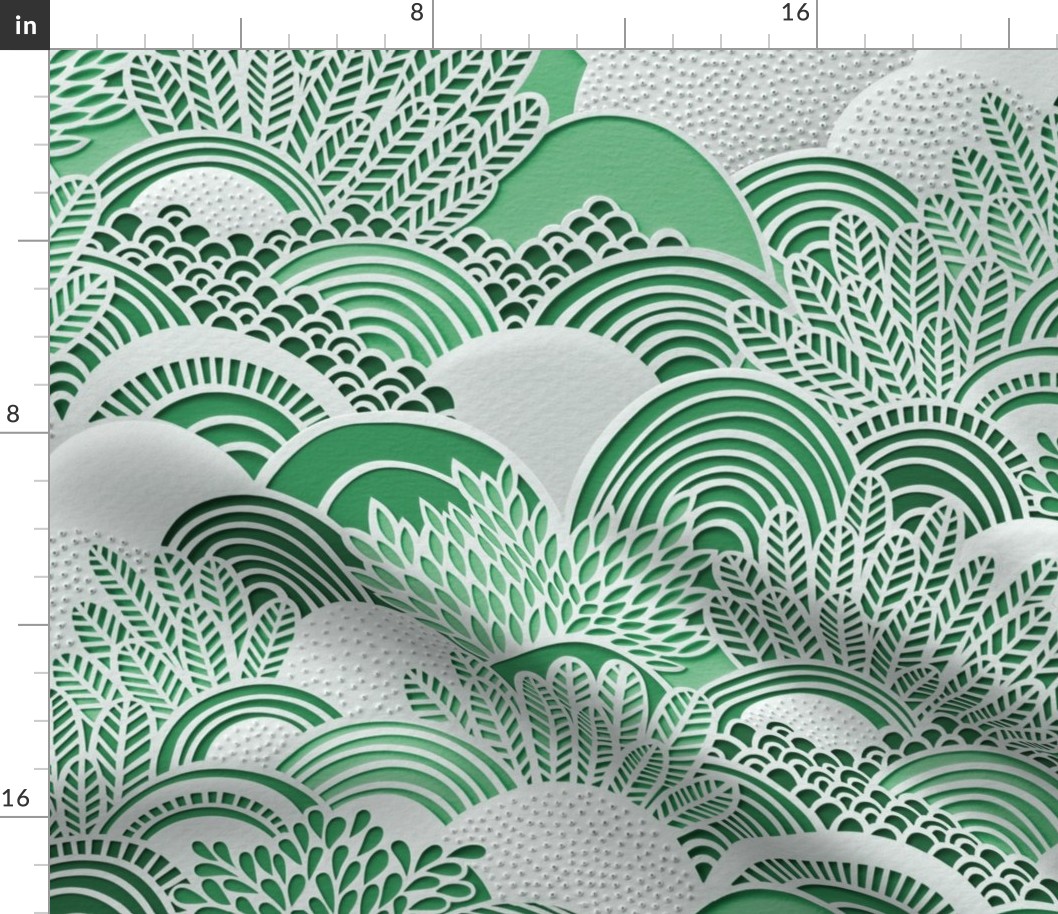 Paper Garden Faux Texture Jade Green- Kelp Green- Hand Made Paper Cut - Home Decor- Spring- Jumbo Botanical Wallpaper- Large Scale