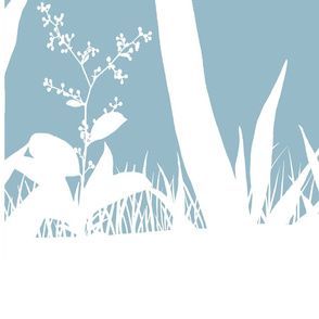 PANEL A Palm Mural Silhouette White on Duck Egg