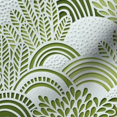 Paper Garden Faux Texture Fresh Green- Hand Made Paper Cut - Home Decor- Spring- Jumbo Botanical Wallpaper- Large Scale