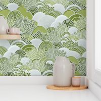 Paper Garden Faux Texture Fresh Green- Hand Made Paper Cut - Home Decor- Spring- Jumbo Botanical Wallpaper- Large Scale