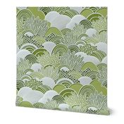 Paper Garden Faux Texture Fresh Green- Hand Made Paper Cut - Home Decor- Spring- Jumbo Botanical Wallpaper- Large Scale