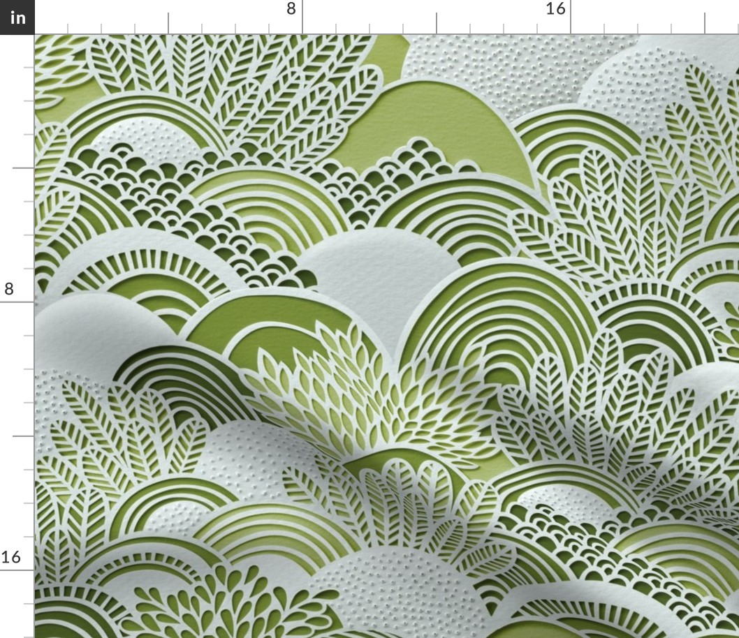 Paper Garden Faux Texture Fresh Green- Hand Made Paper Cut - Home Decor- Spring- Jumbo Botanical Wallpaper- Large Scale
