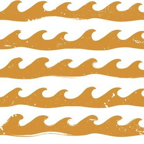 Waves Splashing in Sun - Regular Scale 7.43in x 7.2in (wave, ocean, ocean waves, beach, island, surf, hawaii, california, tropical, surfing, nature, water, gold, yellow, amber, orange, retro, grunge, distressed, white)
