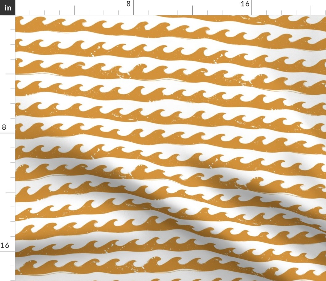 Waves Splashing in Sun - Regular Scale 7.43in x 7.2in (wave, ocean, ocean waves, beach, island, surf, hawaii, california, tropical, surfing, nature, water, gold, yellow, amber, orange, retro, grunge, distressed, white)