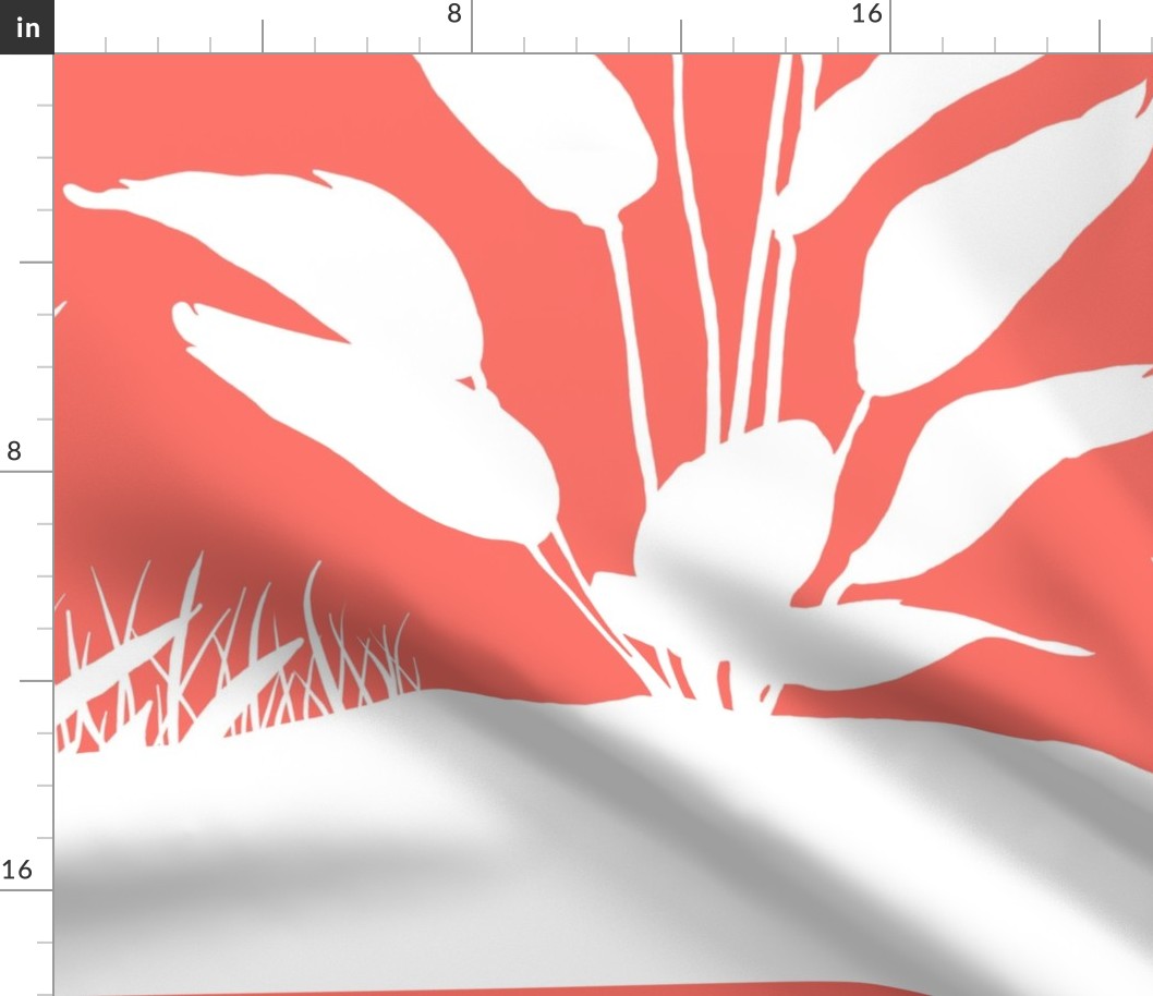 PANEL B Palm Mural Silhouette White on Coral
