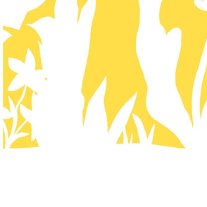 PANEL D Palm Mural Silhouette White on Yellow