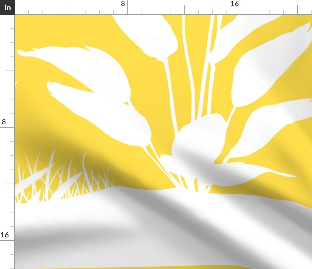 PANEL B Palm Mural Silhouette White on Yellow