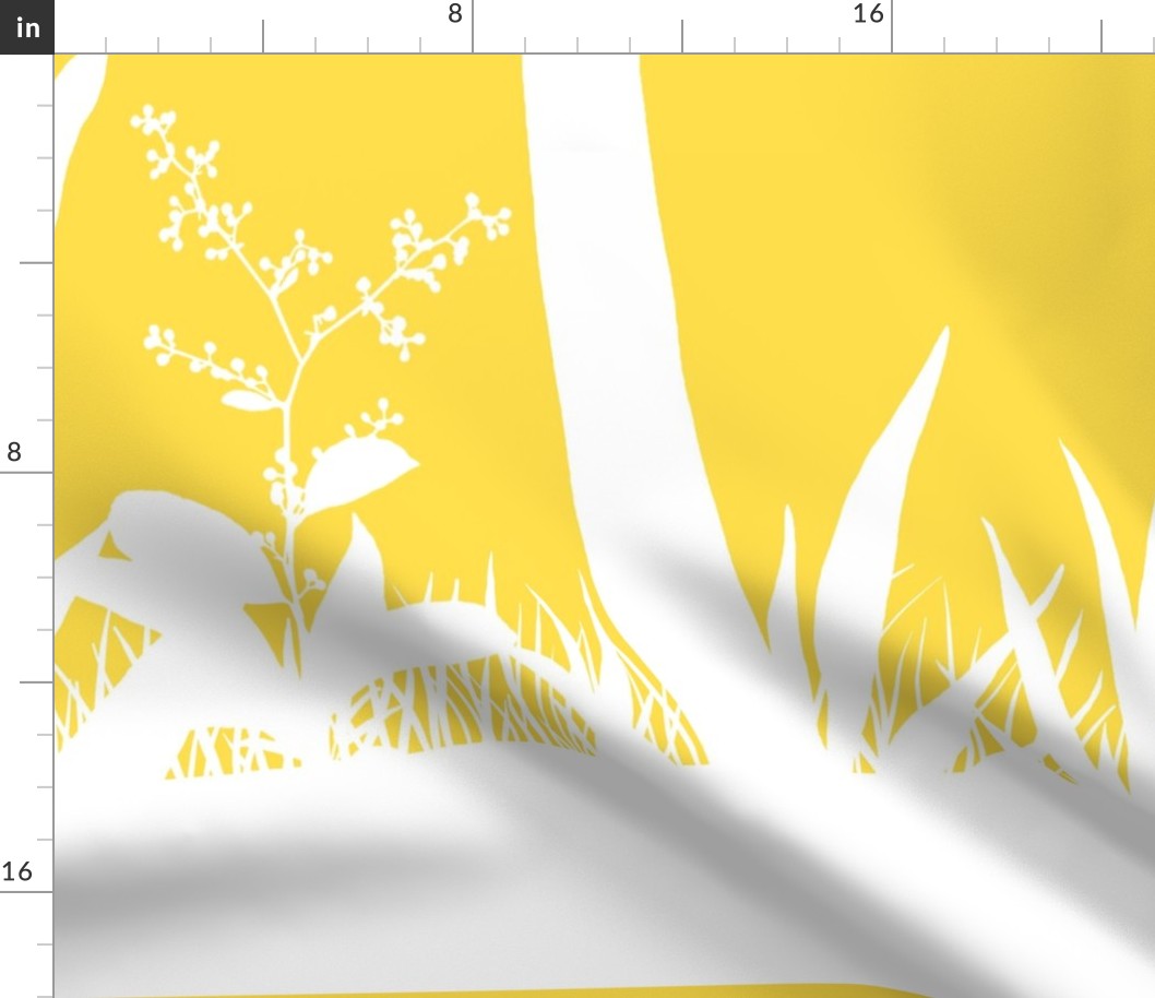 PANEL A Palm Mural Silhouette White on Yellow