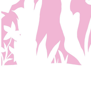 PANEL D Palm Mural Silhouette White on Pink