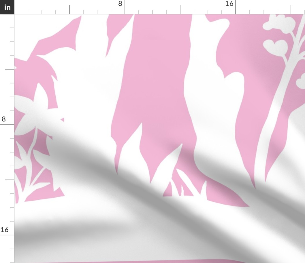 PANEL D Palm Mural Silhouette White on Pink