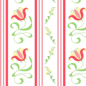 Folksy Red Floral Stripe - White Large