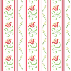 Folksy Red Floral Stripe - White Small 