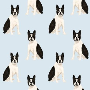 boston terrier dog fabric blue