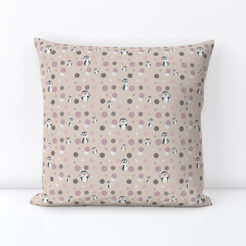 Playful Purple penguins on polka dots