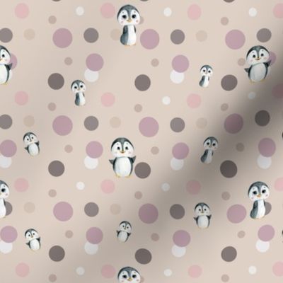 Playful Purple penguins on polka dots