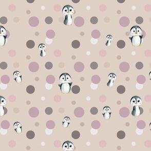 Playful Purple penguins on polka dots