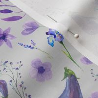 Iris  Lavender and vegan eggplant watercolor 