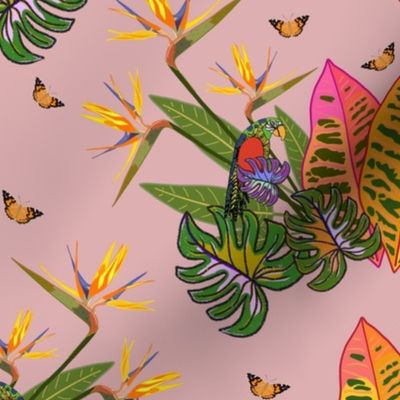 Tropical Paradise Butterflies - mauve pink, medium