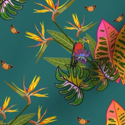 Tropical Paradise Butterflies - pine, medium