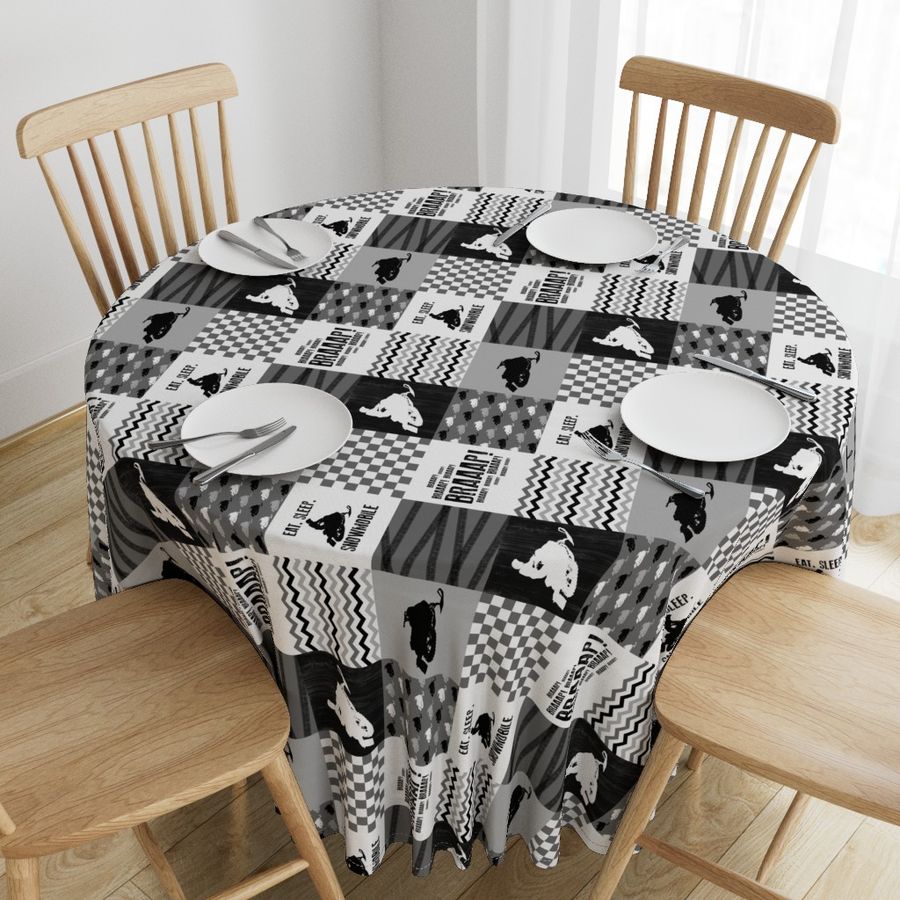 Eat Sleep Snowmobile//Black&Grey - Wholecloth Cheater Quilt - Rotated