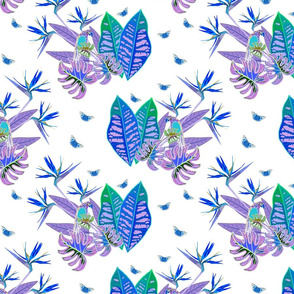 Tropical Paradise Butterflies - inverse on white, medium