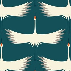 Whooping Crane Migration - Teal - 5.5" Fabric, 6" wallpaper