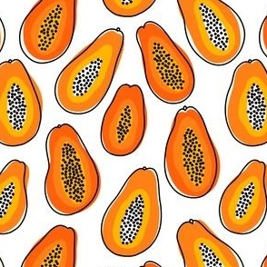 Small scale abstract summer papayas on white background