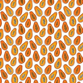 Micro scale abstract summer papayas on white background