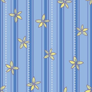 yellow flowers on a blue stripes by rysunki_malunki